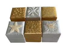 Load image into Gallery viewer, Silver And Gold Satin Hand Detailed Favour Boxes With Hinged Lid (Pack of 6 Boxes)