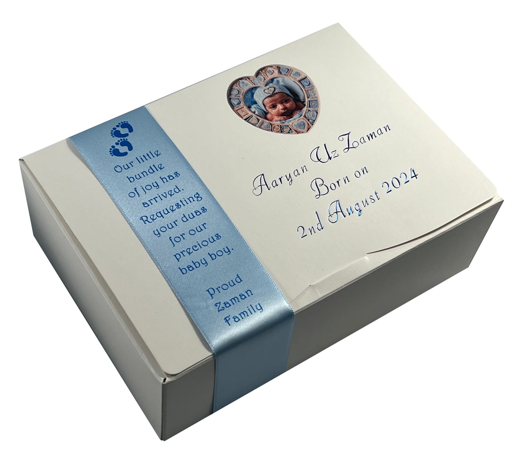 AB2P - Marble Design Mithai Boxes Personalized Suitable for 1/2kg of sweets for Baby Birth with Photo