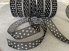 Load image into Gallery viewer, Dotty Woven edge Organza Ribbon 23mm wide x 25 metre rolls
