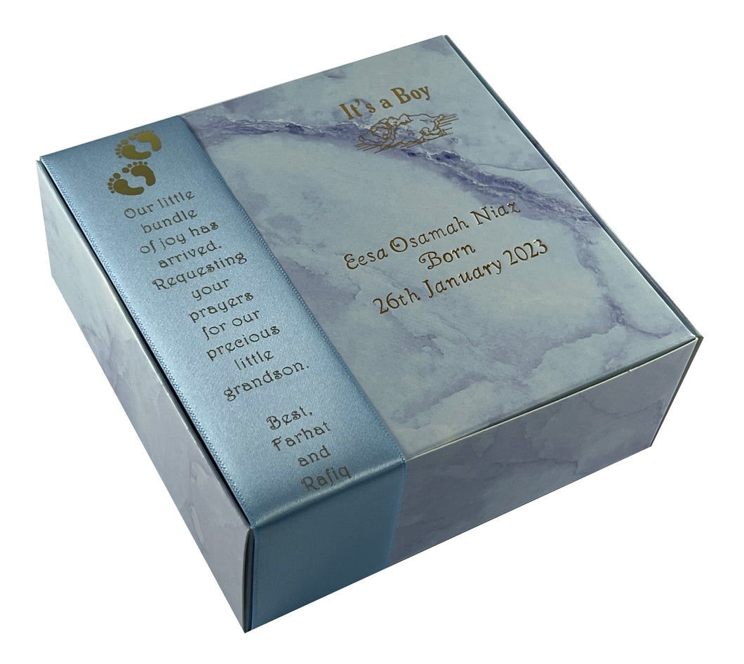 AC2 - Marble Design Mithai Boxes Personalized Suitable for 1/4kg of sweets for Baby Birth